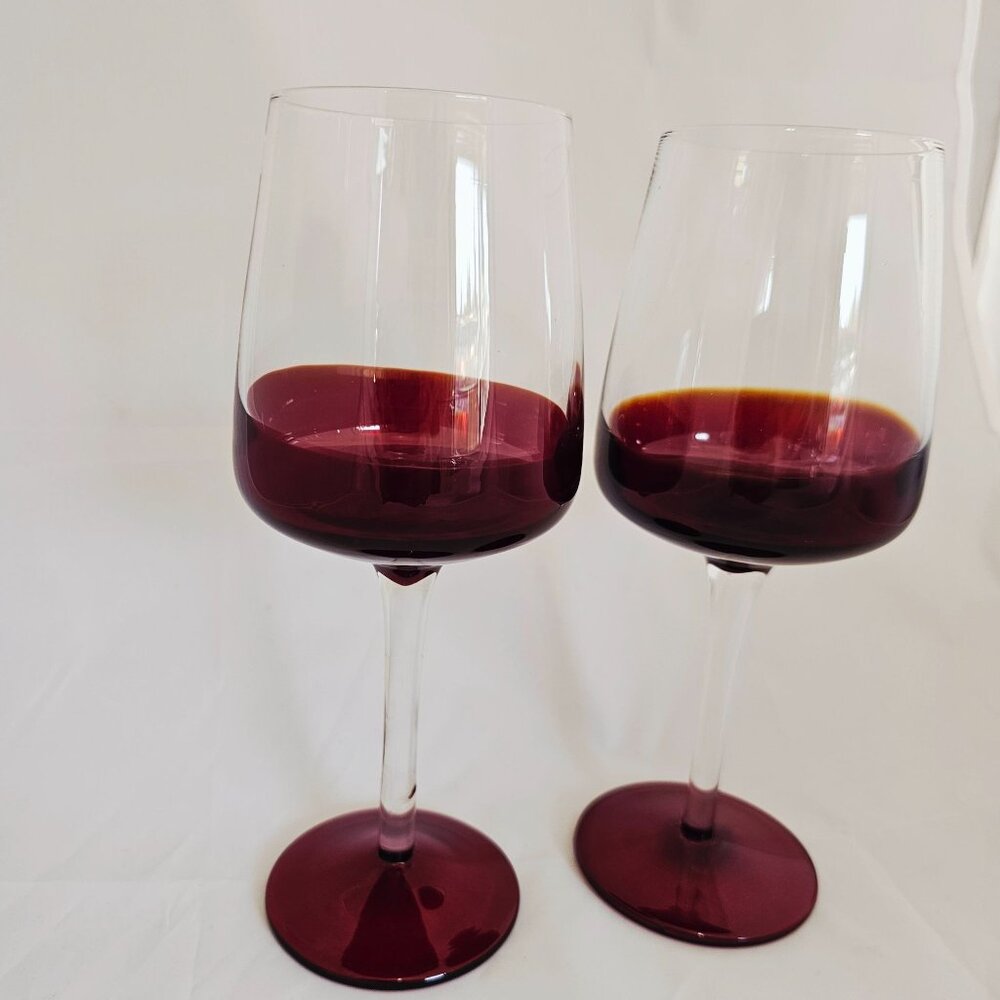 2) Pier1 Elemental Red Water Goblets Red Wine glasses 8.75" handblown art glass - Picture 8 of 8